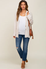 Beige Linen Button Maternity Blazer