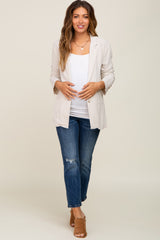 Beige Linen Button Maternity Blazer