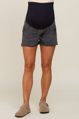 Black Raw Hem Maternity Denim Shorts