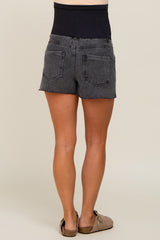 Black Raw Hem Maternity Denim Shorts