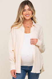 Cream Button Up Collared Maternity Top