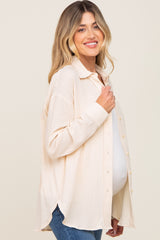 Cream Button Up Collared Maternity Top