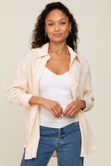 Cream Button Up Collared Maternity Top