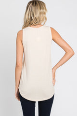 Cream Ribbed Front Pocket Tank