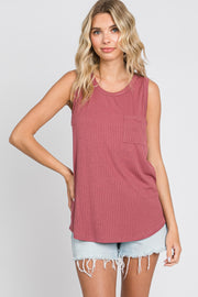 Mauve Ribbed Front Pocket Tank