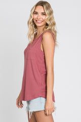 Mauve Ribbed Front Pocket Tank