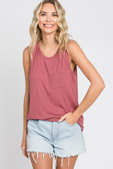 Mauve Ribbed Front Pocket Tank