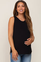 Black Ribbed Front Pocket Maternity Tank