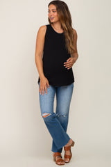 Black Ribbed Front Pocket Maternity Tank