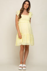 Yellow Striped Trim Layered Flounce Sleeve Maternity Dress