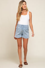 Light Blue Elastic Waist Maternity Denim Shorts