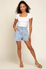 Light Blue Elastic Waist Maternity Denim Shorts