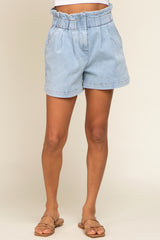 Light Blue Elastic Waist Denim Shorts