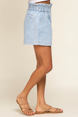 Light Blue Elastic Waist Denim Shorts