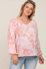 Pink Abstract Print Plus Maternity Blouse