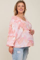 Pink Abstract Print Plus Maternity Blouse