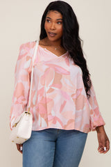 Pink Abstract Print Plus Maternity Blouse