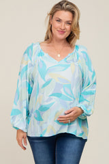 Blue Abstract Print Plus Maternity Blouse