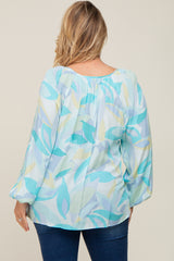 Blue Abstract Print Plus Maternity Blouse