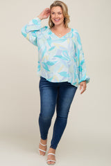 Blue Abstract Print Plus Maternity Blouse