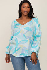 Blue Abstract Print Plus Maternity Blouse