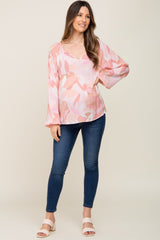 Pink Abstract Print Maternity Blouse