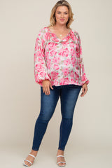 Pink Rose Silky Maternity Plus Blouse