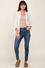 Ivory Mocha Striped Linen Button Down Shirt