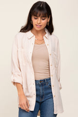 Beige Button Down Maternity Top