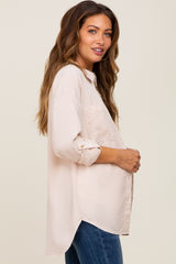 Beige Button Down Maternity Top