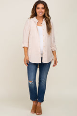 Beige Button Down Maternity Top