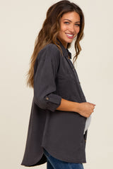 Charcoal Button Down Maternity Top