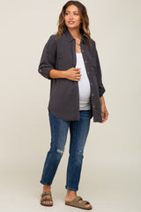 Charcoal Button Down Maternity Top