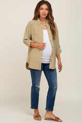 Olive Button Down Maternity Top