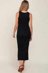 Black Fitted Maternity Midi Dress