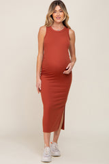 Rust Fitted Maternity Midi Dress