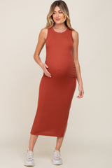 Rust Fitted Maternity Midi Dress