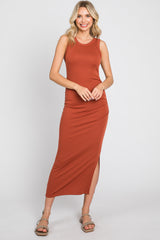 Rust Fitted Midi Dress