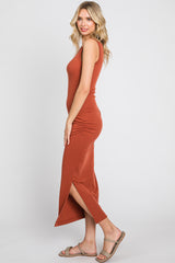 Rust Fitted Midi Dress