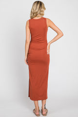 Rust Fitted Midi Dress