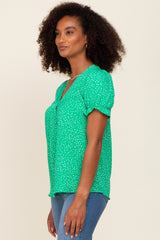 Green Dot Print Puff Sleeve Blouse