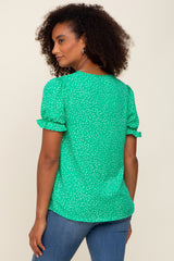 Green Dot Print Puff Sleeve Blouse