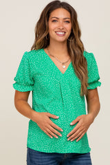 Green Dot Print Puff Sleeve Maternity Blouse