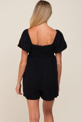 Black Puff Sleeve Maternity Romper