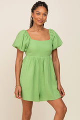 Green Puff Sleeve Maternity Romper