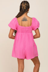 Pink Puff Sleeve Romper