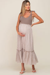 Mocha Gingham Colorblock Maternity Dress