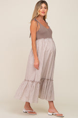 Mocha Gingham Colorblock Maternity Dress