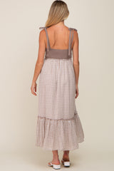 Mocha Gingham Colorblock Maternity Dress