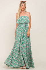 Green Floral Sleeveless Maternity Maxi Dress